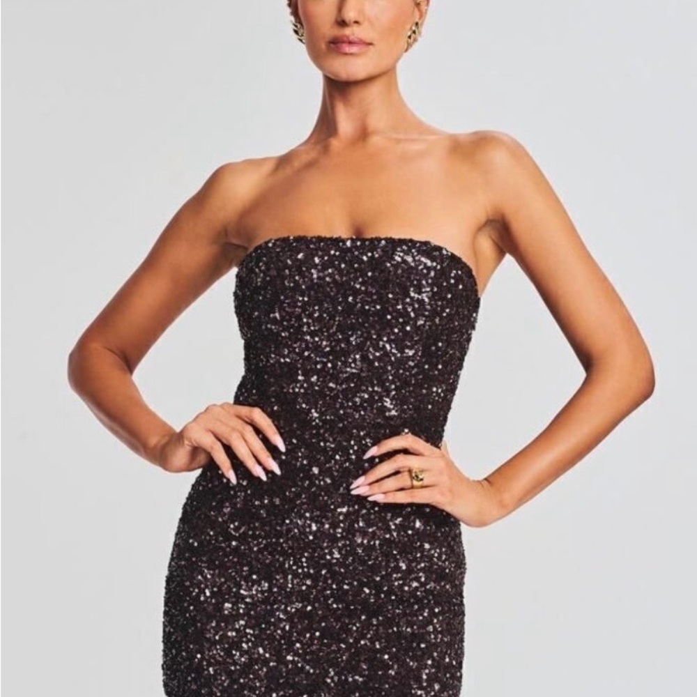 Retrofete Heather Strapless Brown Sequin Mini Dress (NWT)